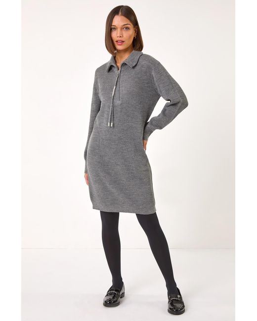 Roman Gray Knitted Zip Detail Dress