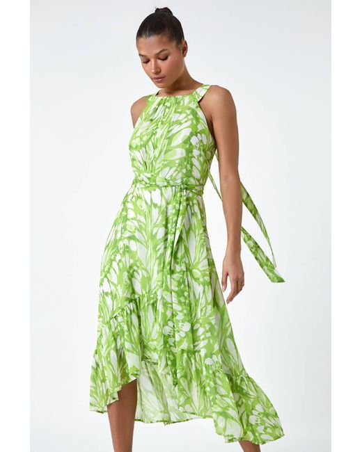 Roman Green Halter Neck Butterfly Print Dress
