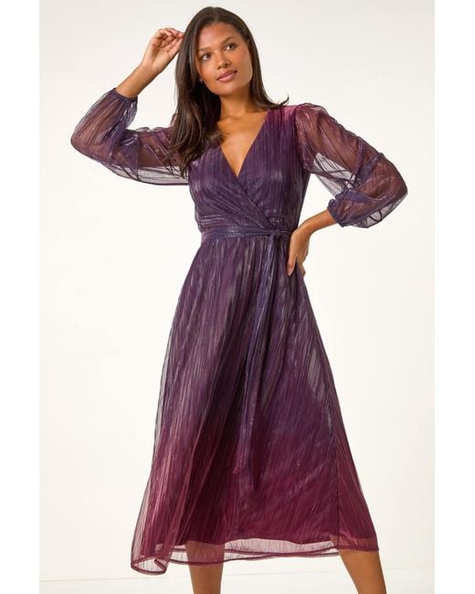 Roman Purple Ombre Plisse Tie Wrap Dress