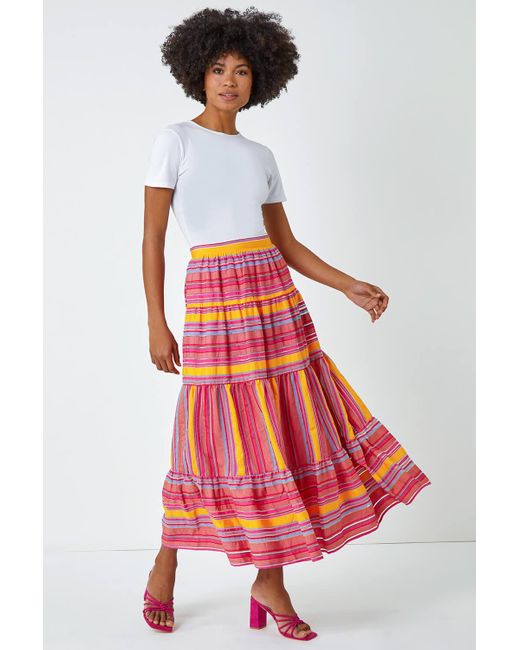 Roman Tiered Striped Maxi Skirt