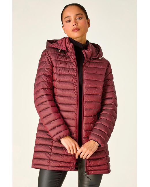 Roman Petite Red Quilted Longline Puffer Coat