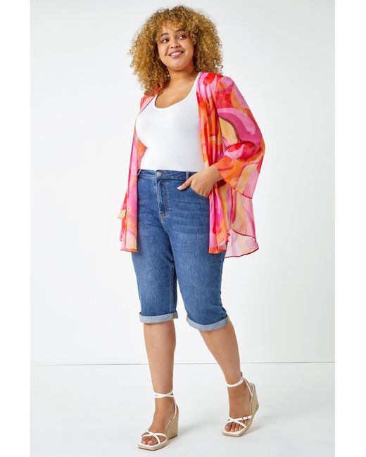 Roman Curve White Stretch Knee Length Denim Shorts