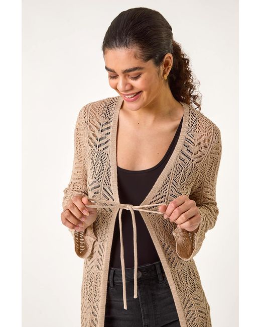 Roman Black Longline Tie Cotton Blend Knit Cardigan