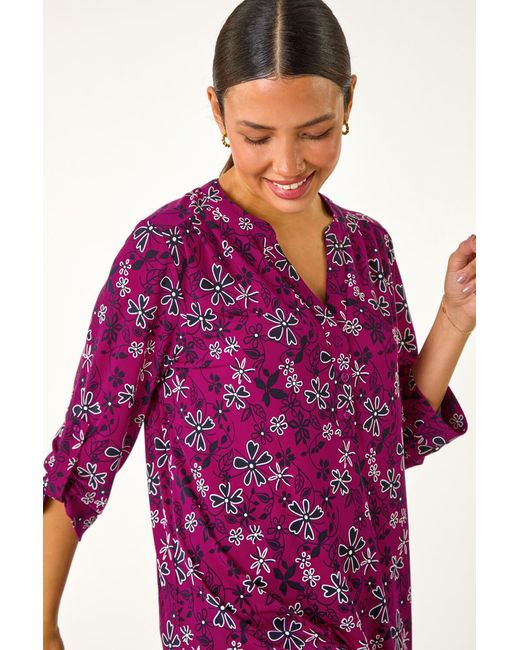 Roman Purple Textured Flower Print Shirt