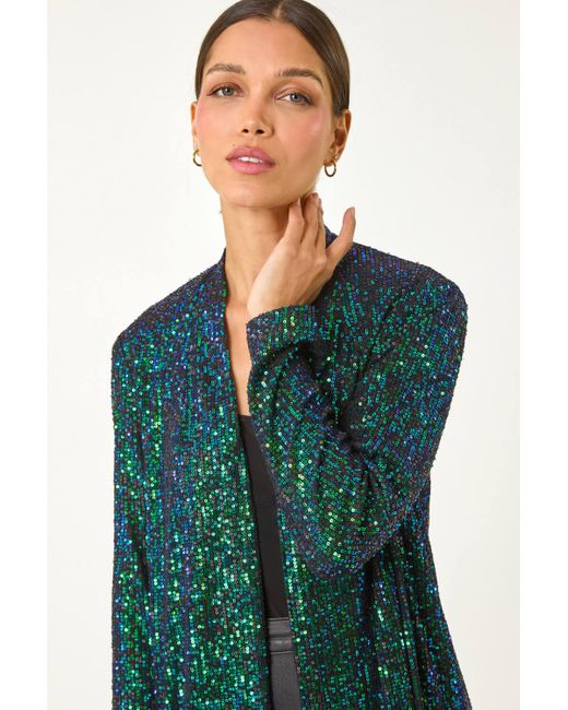 Roman Green Longline Sequin Stretch Jacket