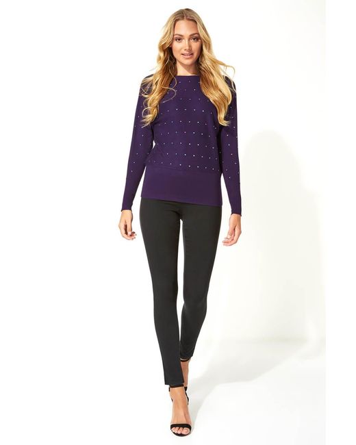 Roman Purple Spot Embellished Hotfix Batwing Jumper