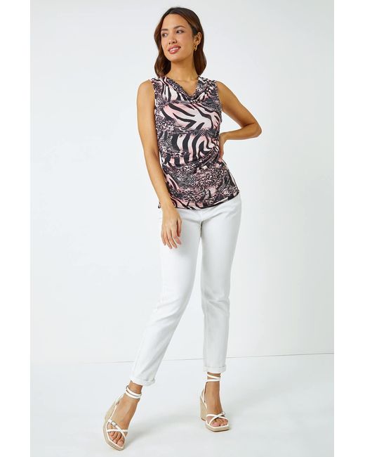 Roman Pink Sleeveless Textured Animal Print Top