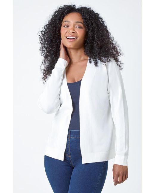 Roman Petite White Plain Stretch Cardigan