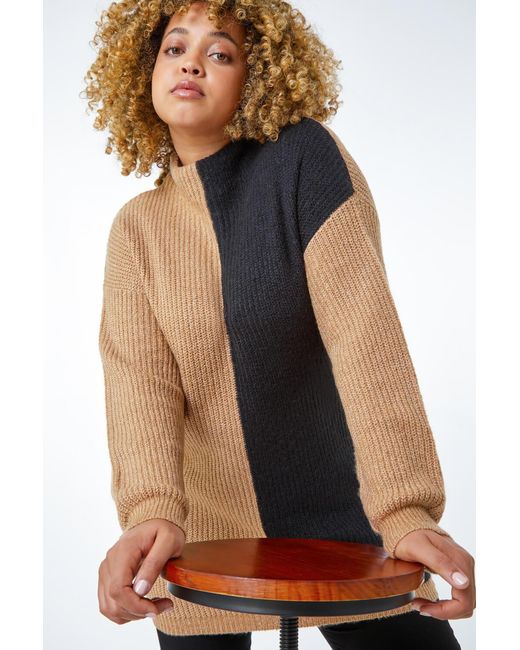 Roman Curve Black Colourblock High Neck Longline Jumper