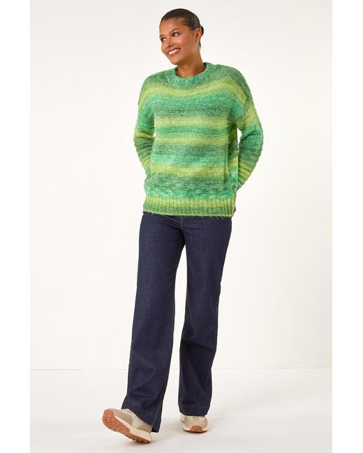 Roman Green Spacedye Stripe Crew Neck Jumper