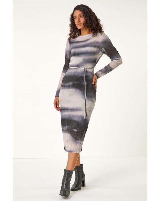 D.u.s.k Gray Fashion Abstract Plisse Stretch Mesh Midi Dress