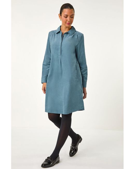 Roman Blue Corduroy Tunic Shirt Dress