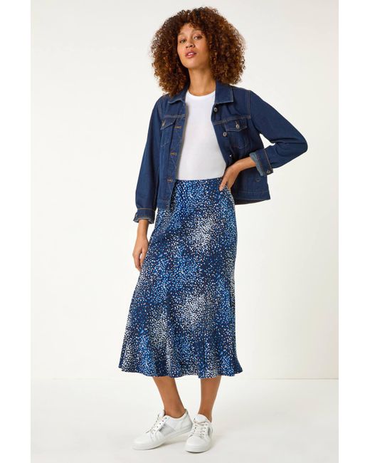 Roman Blue Abstract Print Panel Skirt