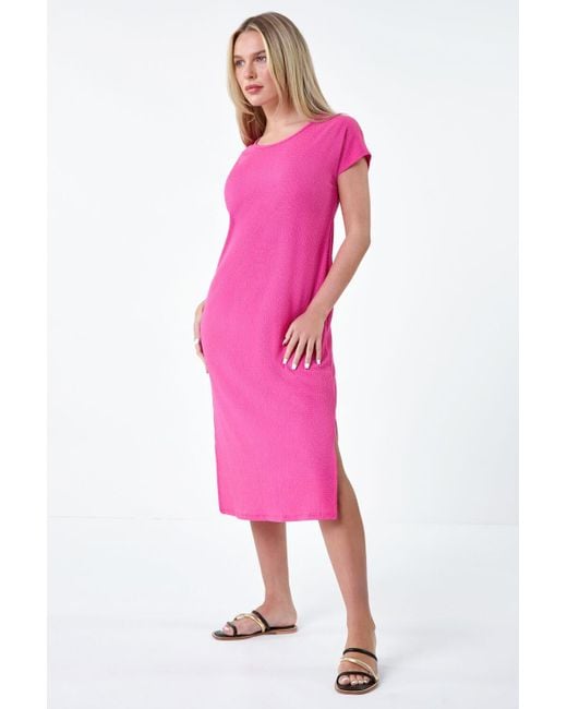 Roman Pink Originals Petite Textured T-shirt Stretch Midi Dress