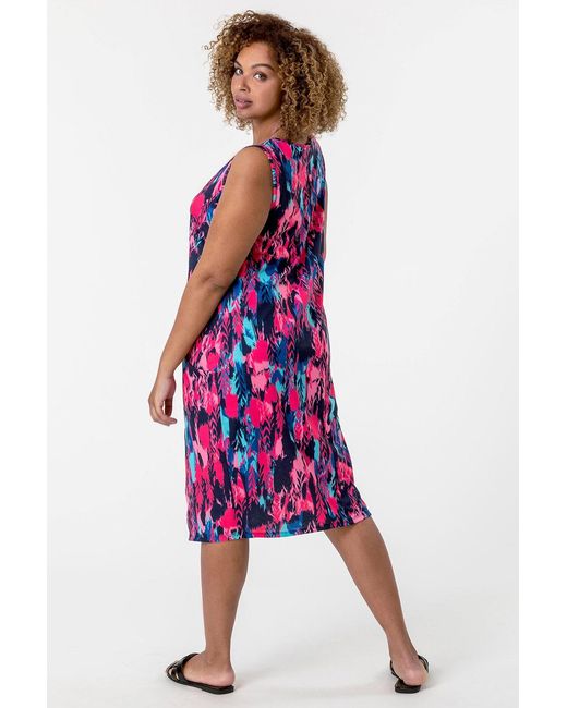 Roman Curve Multicolor Abstract Print Stretch Cocoon Dress