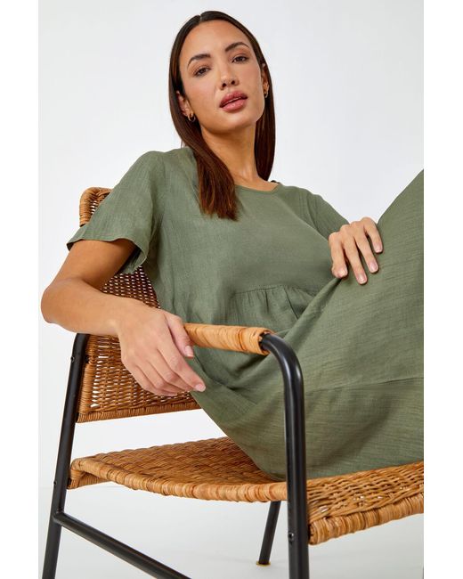 Roman Green Relaxed Cotton Blend Pocket Dress