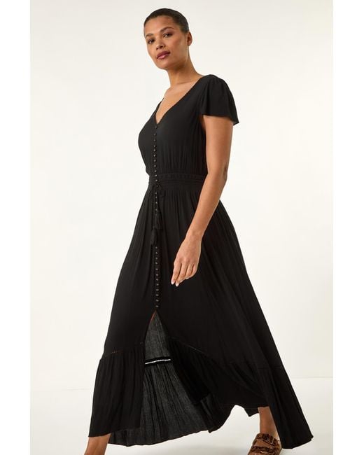 Roman Black Tiered Buttoned Maxi Dress
