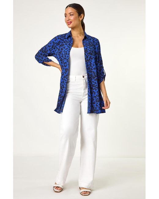 Roman Blue Swing Shape Animal Print Blouse