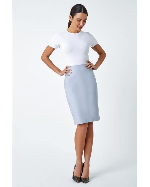 Roman Blue Pull On Stretch Elastic Waist Pencil Skirt