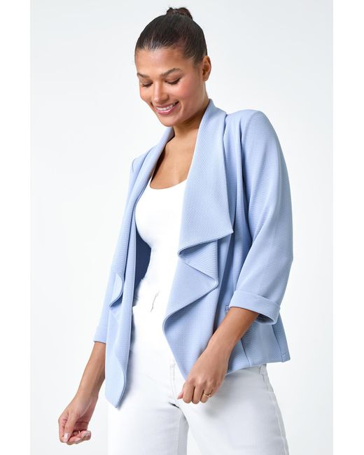 Roman White Textured Stretch Waterfall Front Jacket