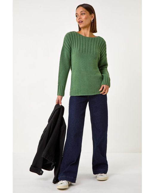 Roman Green Yoke Stitch Detail Jumper