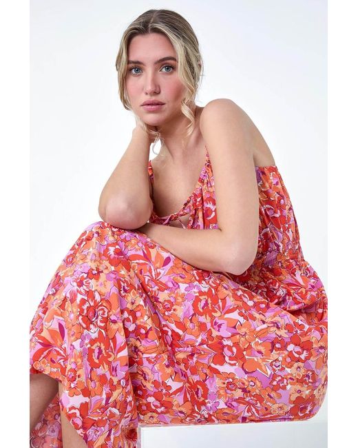 D.u.s.k Floral Print Shirred Midi Dress