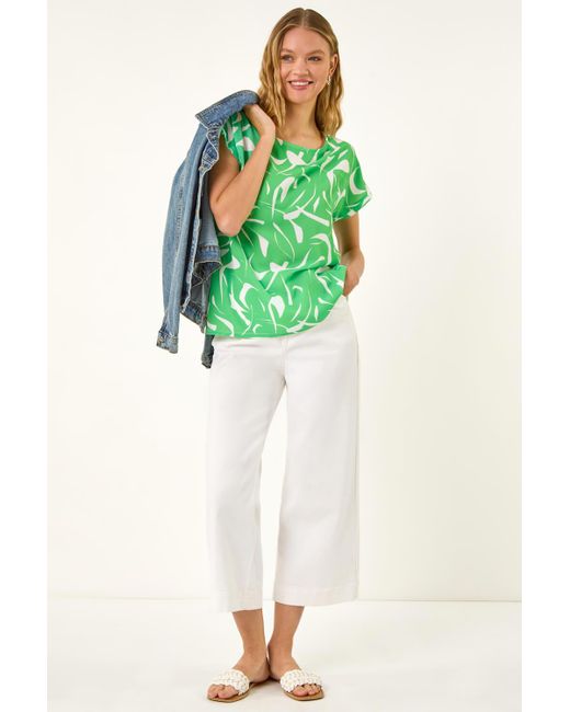 Roman Green Abstract Print Stretch T-Shirt