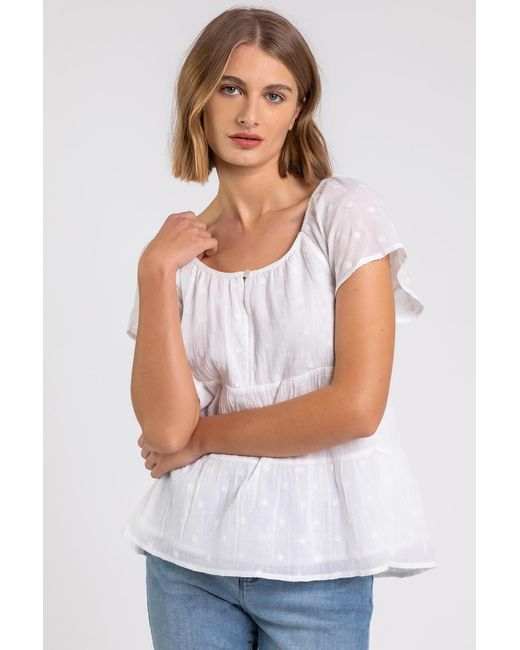Roman White Tie Back Embroidered Cotton Top