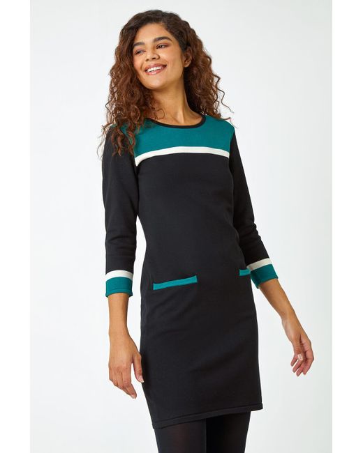 Roman Blue Colour Block Knitted Shift Dress