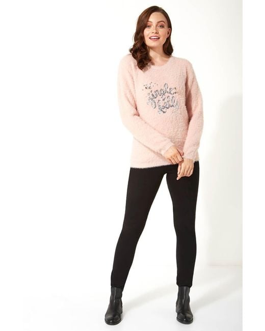Roman Pink Jingle Bells Sequin Fluffy Christmas Knitted Jumper