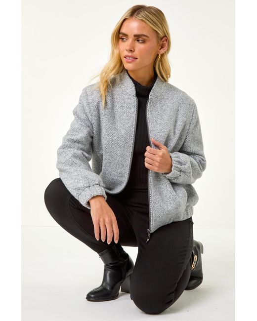 Roman Petite Gray Textured Bomber Style Jacket