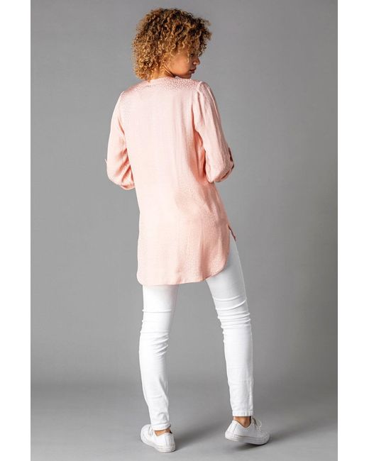 Roman Pink Animal Jacquard Print Button Top