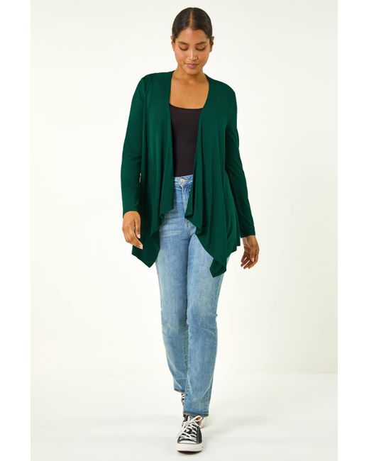 Roman Green Waterfall Front Jersey Knit Cardigan