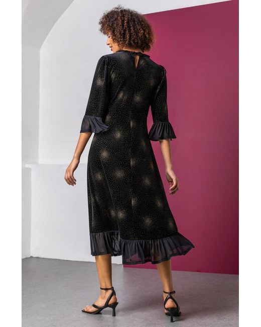 D.u.s.k Black Velvet Sparkle Frill Detail Dress