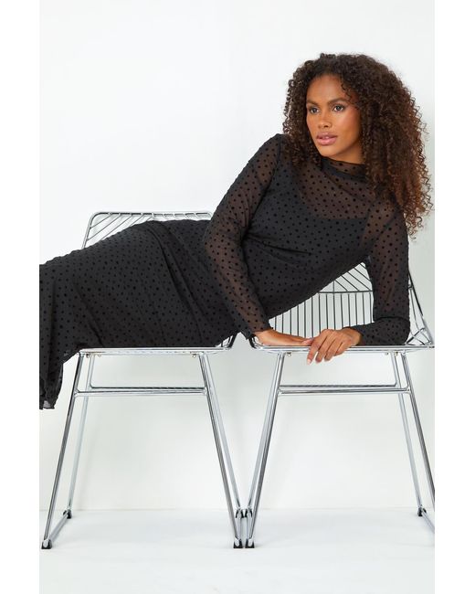 D.u.s.k Gray Polka Dot Print Mesh Midi Stretch Dress