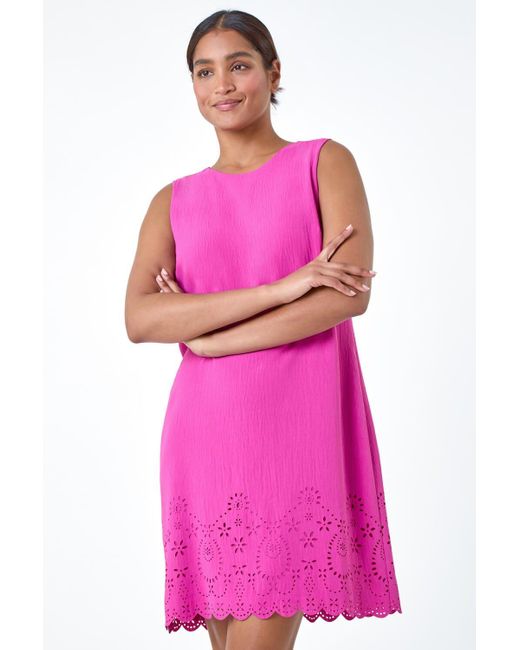 Roman Pink Floral Hem Textured Shift Dress