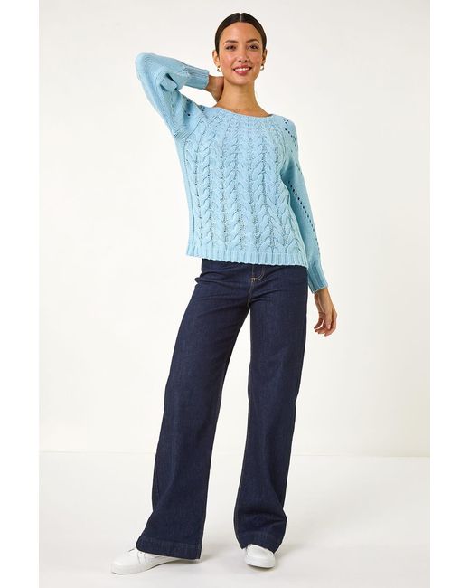 Roman Blue Classic Cable Knit Pointelle Jumper
