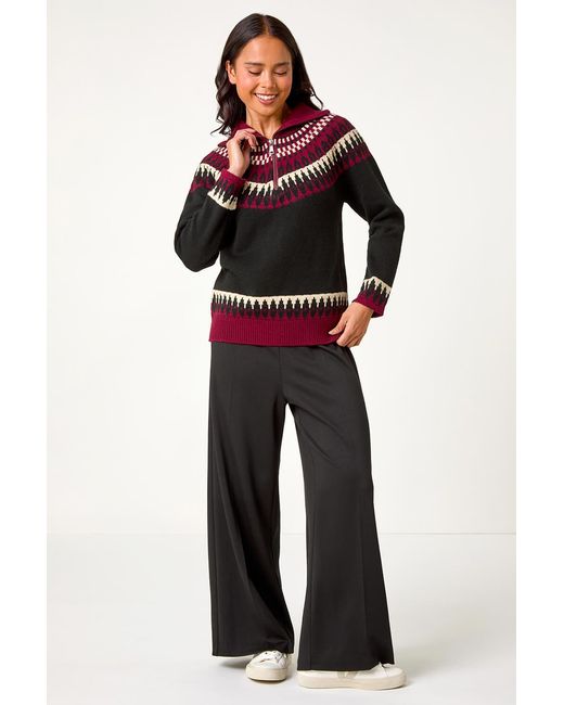 Roman Petite Black Fairisle Zip Detail Jumper