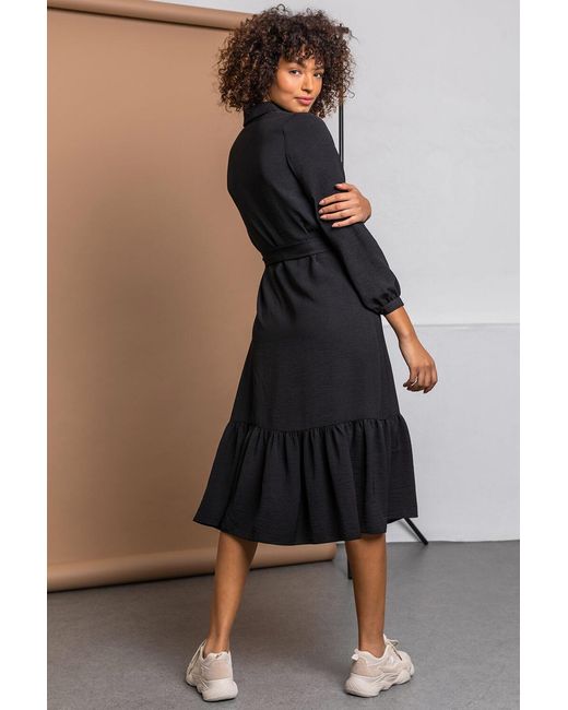 D.u.s.k Black Tiered Midi Length Shirt Dress