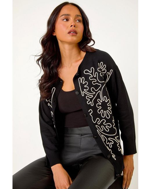 Roman Petite Black Floral Cornelli Buttoned Cardigan