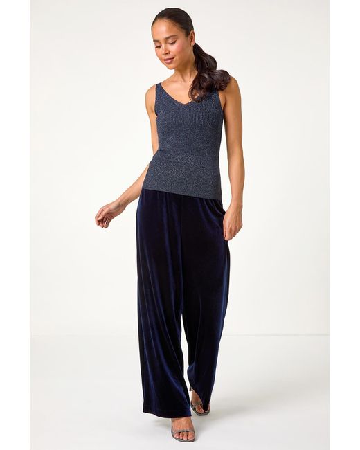 Roman Petite Blue Ribbed Shimmer Knit Vest