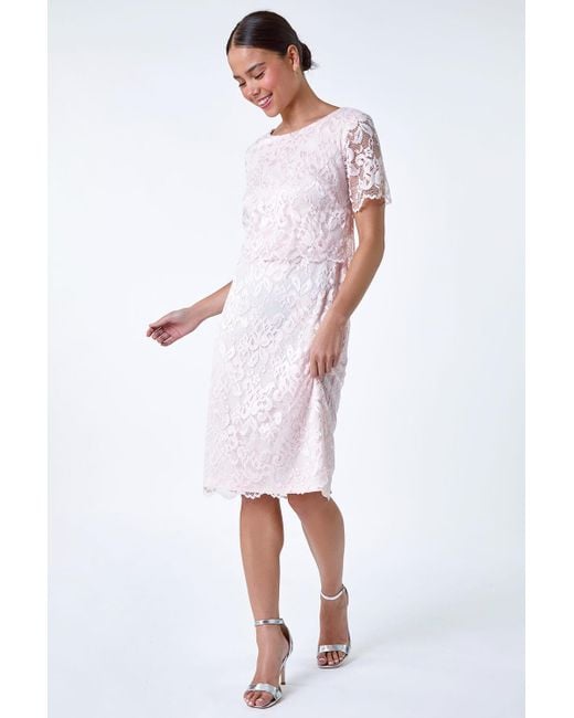 Roman White Originals Petite Lace Overlay Stretch Dress