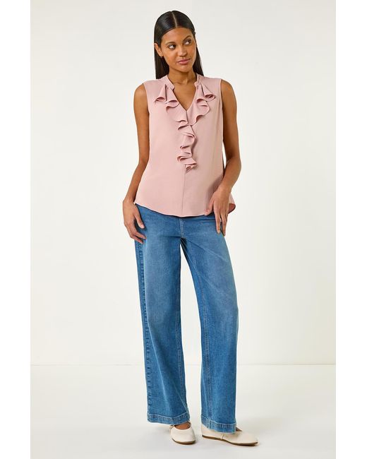 Roman Blue Ruffle V-Neck Vest Top