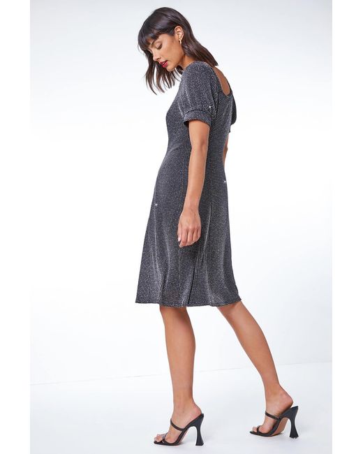 Roman Black Shimmer Sweetheart Neck Swing Dress