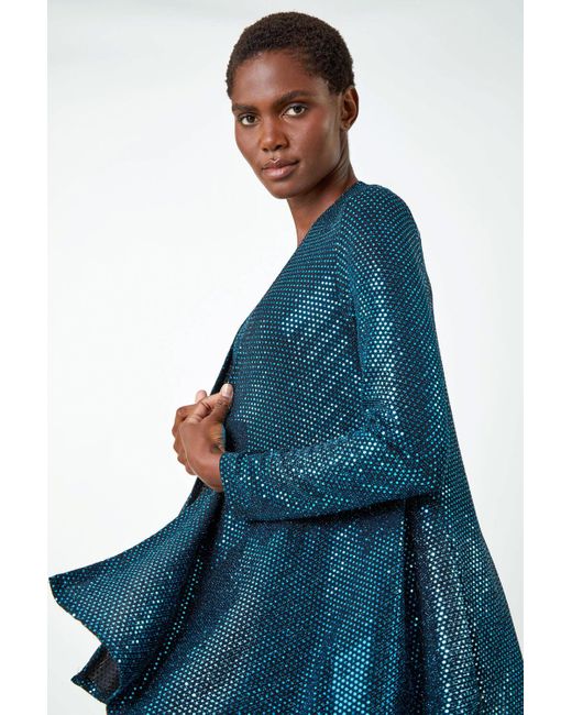 Roman Blue Sequin Sparkle Waterfall Stretch Jacket