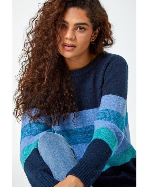 Roman Blue Shimmer Stripe Stretch Jumper
