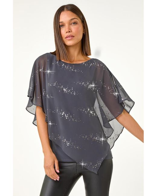 Roman Blue Sequin Asymmetric Overlay Top