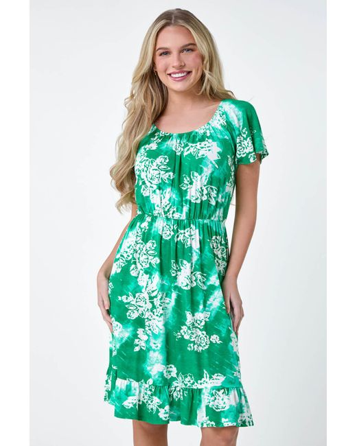 Roman Green Originals Petite Abstract Floral Stretch Frill Dress