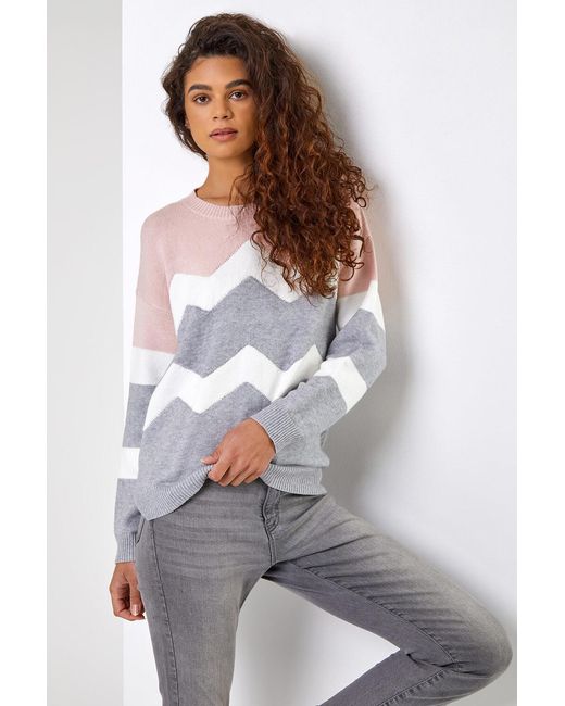 Roman White Zig Zag Contrast Jumper