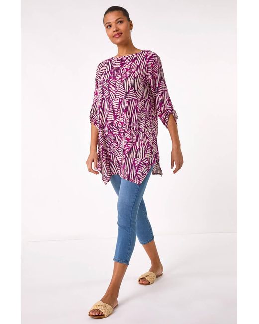 Roman Red Longline Print Tunic Top